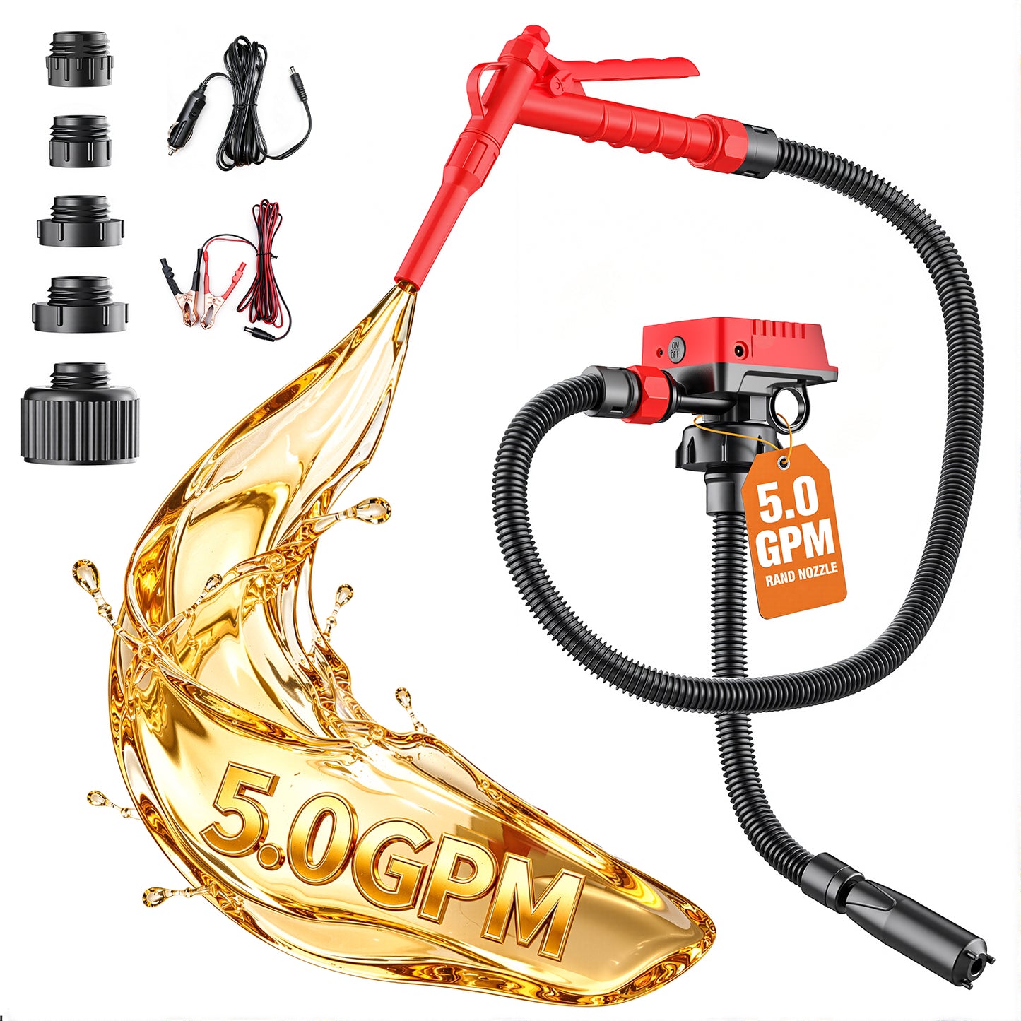 DIYtoolifz 5 GPM Cordless Fuel Transfer Pump Compatible with DeWalt 20V & Milwaukee 18V Batteries, Portable Gas Can Pump with 51" Hose, 5 Adapters, Gas Pump for Diesel, Gasoline (Bare Tool)