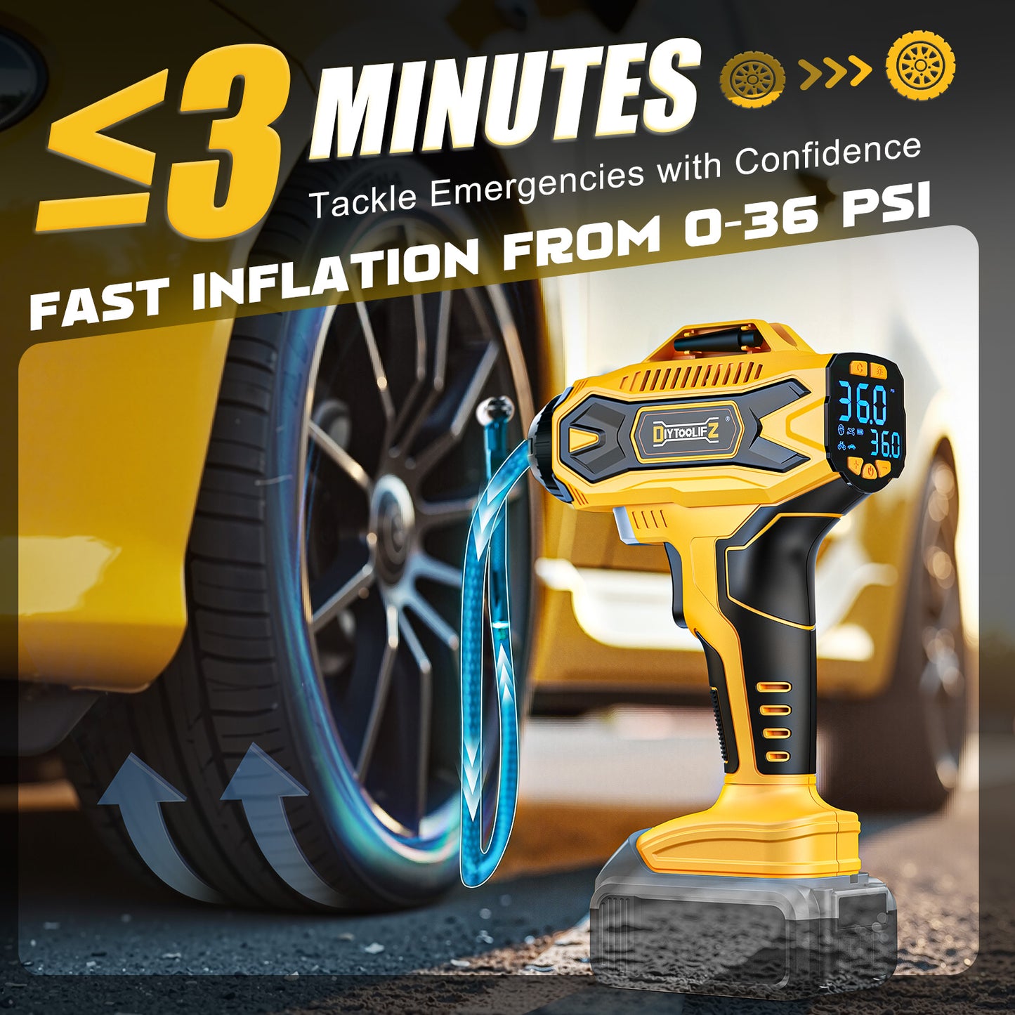 DIYtoolifz 160PSI Cordless Tire Inflator Compatible with Dewalt 20V Battery | Portable Air Compressor Air Pump with Digital Pressure Gauge, Fast Inflation for Cars, Motorcycles, Bikes (Tool Onlyl)