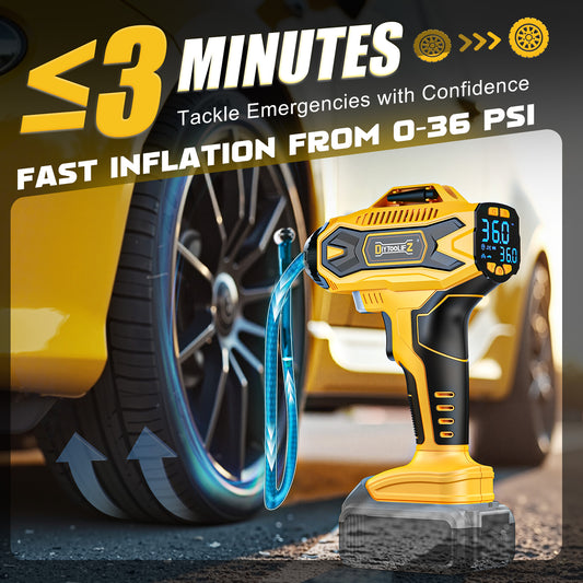 DIYtoolifz 160PSI Cordless Tire Inflator Compatible with Dewalt 20V Battery | Portable Air Compressor Air Pump with Digital Pressure Gauge, Fast Inflation for Cars, Motorcycles, Bikes (Tool Only)