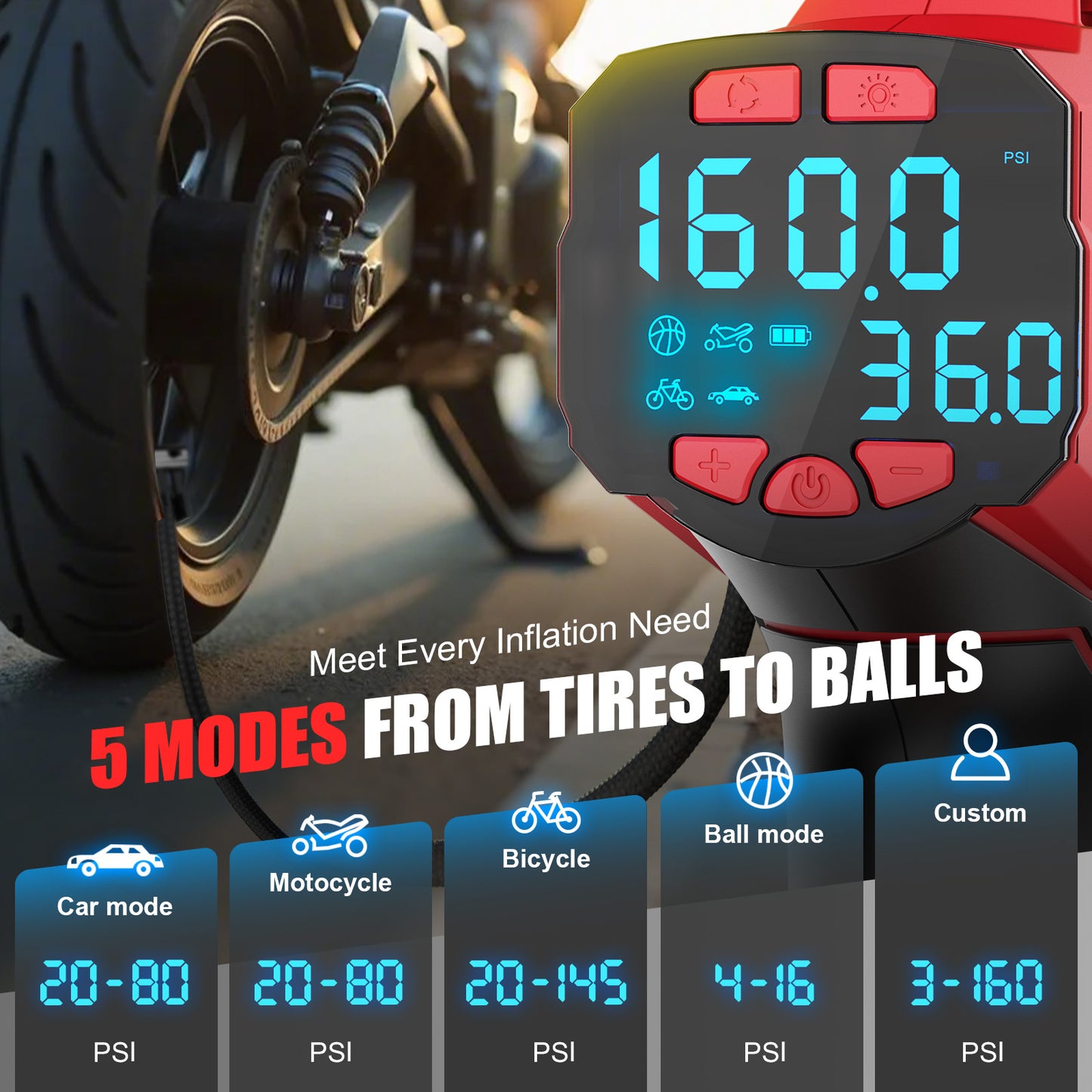 DIYtoolifz 160PSI Tire Inflator Compatible with Milwauke 18V Battery | Portable Air Compressor Cordless Air Pump with Digital Pressure Gauge for Cars, SUV, Motorcycles, Bikes, Balls (Tool Only)