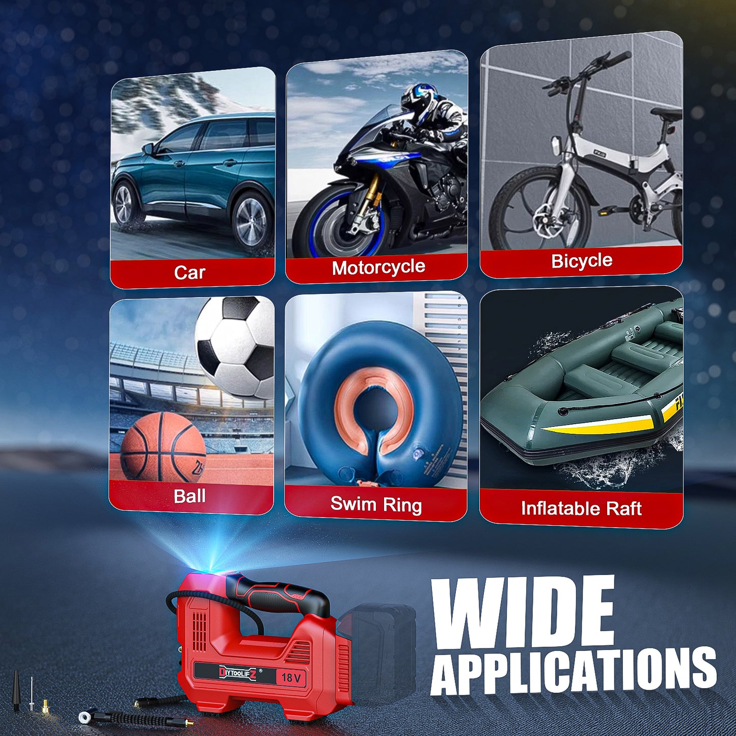 DIYtoolifz 160PSI Cordless Tire Inflator Compatible with Milwaukee 18V Air Compressor, Portable Air Pump Automatic Shut Off, LED Light, Digital Pressure Gauge for Cars Motorcycles Bikes (Tool Only)