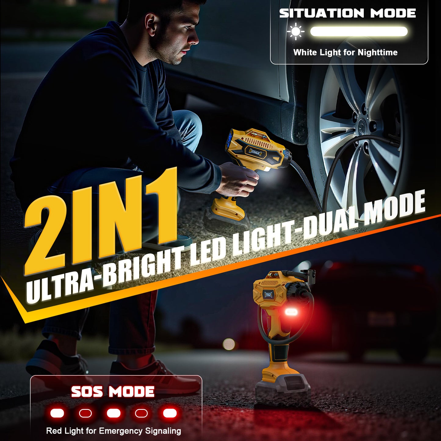 DIYtoolifz 160PSI Cordless Tire Inflator Compatible with Dewalt 20V Battery | Portable Air Compressor Air Pump with Digital Pressure Gauge, Fast Inflation for Cars, Motorcycles, Bikes (Tool Onlyl)
