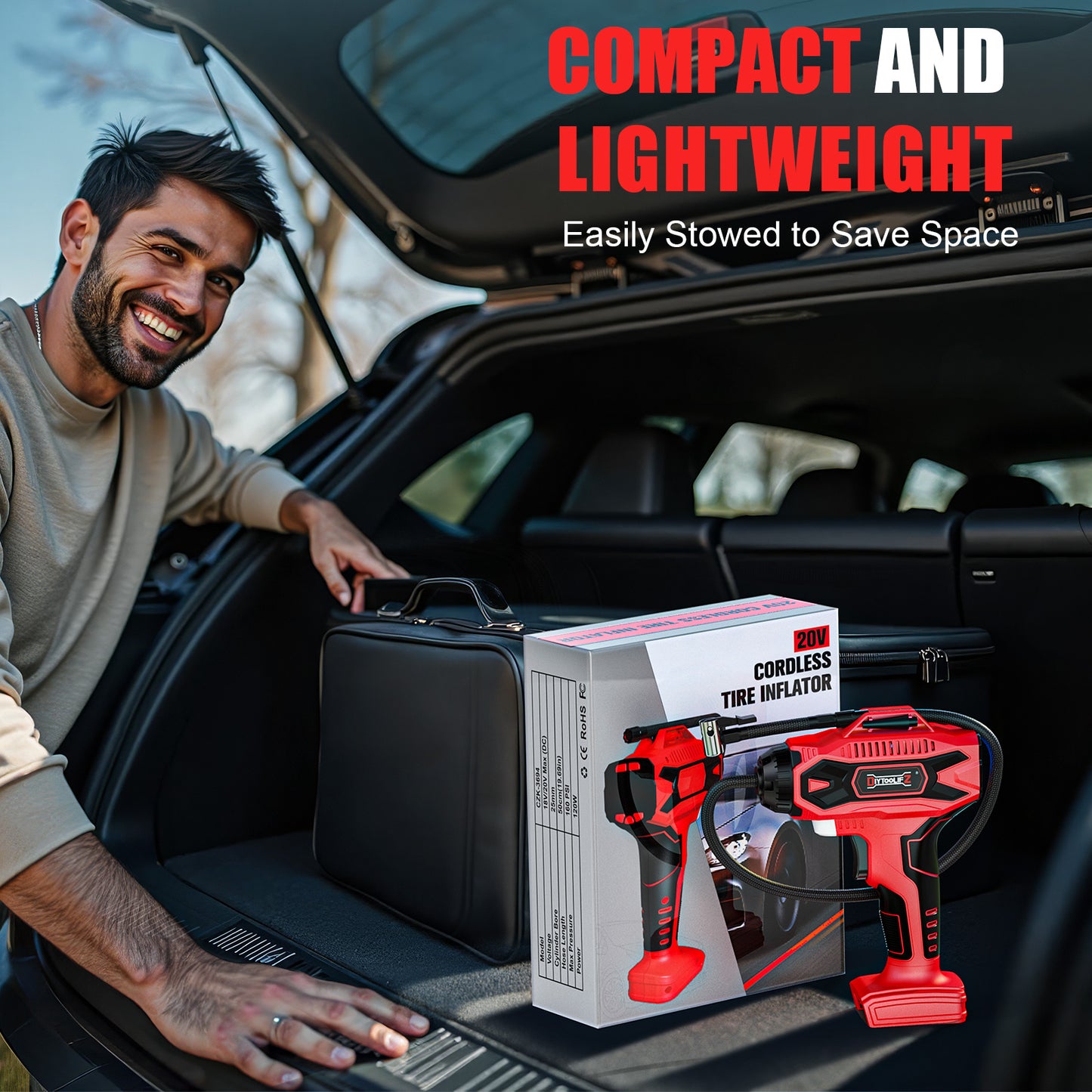 DIYtoolifz 160PSI Tire Inflator Compatible with Milwauke 18V Battery | Portable Air Compressor Cordless Air Pump with Digital Pressure Gauge for Cars, SUV, Motorcycles, Bikes, Balls (Tool Only)