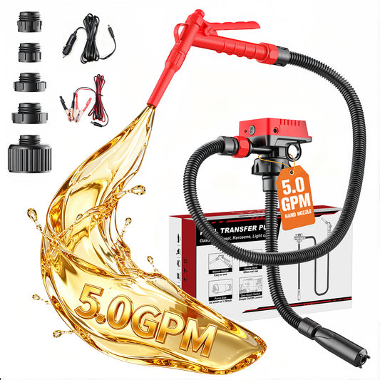 DIYtoolifz 5 GPM Cordless Fuel Transfer Pump Compatible with DeWalt 20V & Milwaukee 18V Batteries, Portable Gas Can Pump with 51" Hose, 5 Adapters, Gas Pump for Diesel, Gasoline (Bare Tool)