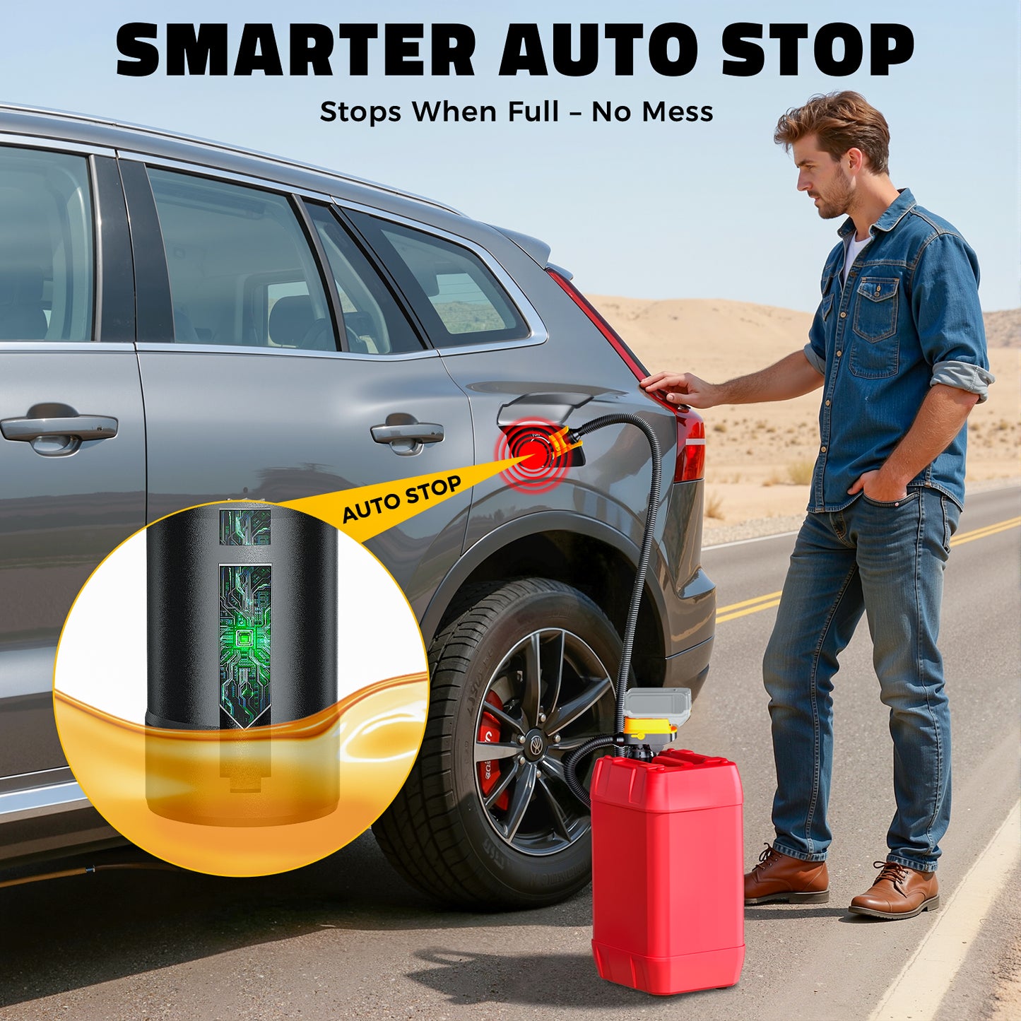 DIYtoolifz Cordless Fuel Transfer Pump with Auto-Stop, 3.2 GPM Flow Portable Fuel Pump Compatible with DeWalt 20V & Milwaukee 18V Batteries, with 41'' Hose, 3 Adapters for Diesel, Gasoline (Bare Tool)