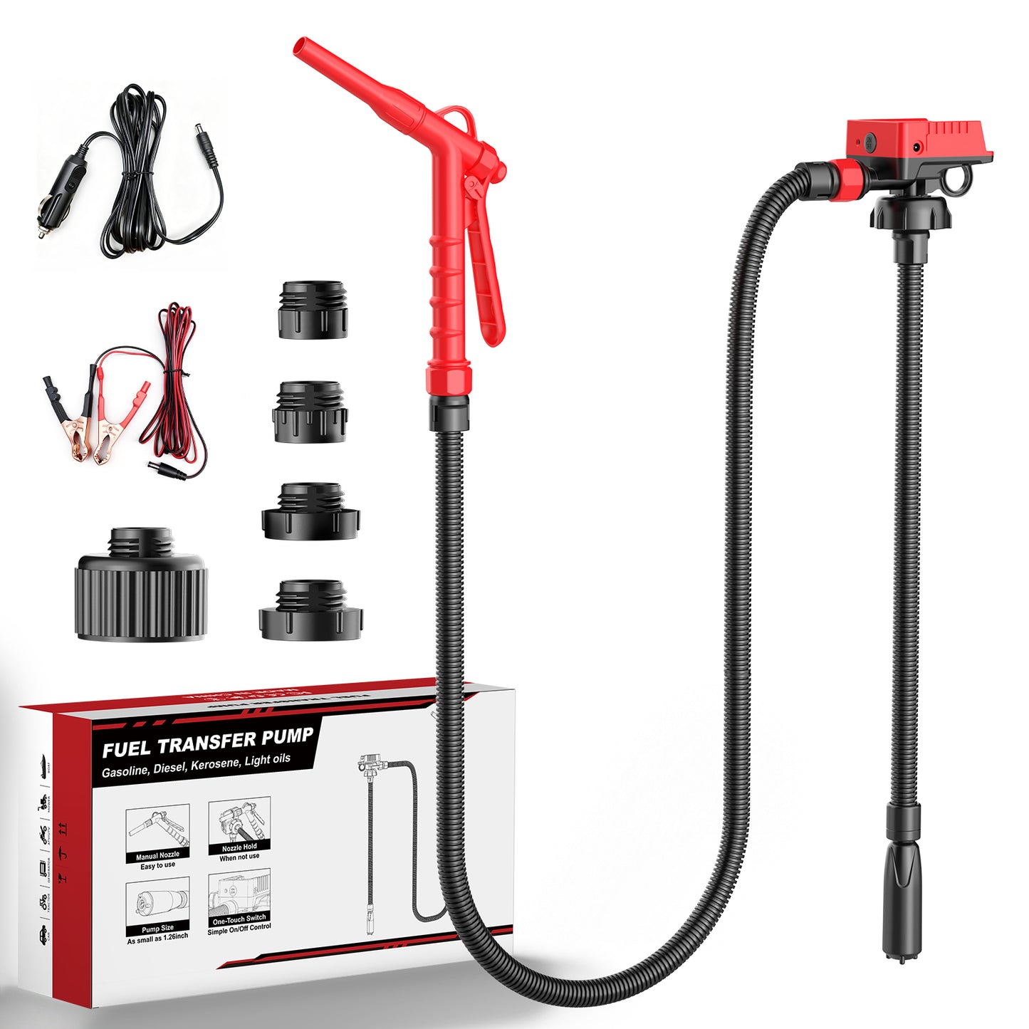 DIYtoolifz 5 GPM Cordless Fuel Transfer Pump Compatible with DeWalt 20V & Milwaukee 18V Batteries, Portable Gas Can Pump with 51" Hose, 5 Adapters, Gas Pump for Diesel, Gasoline (Bare Tool)