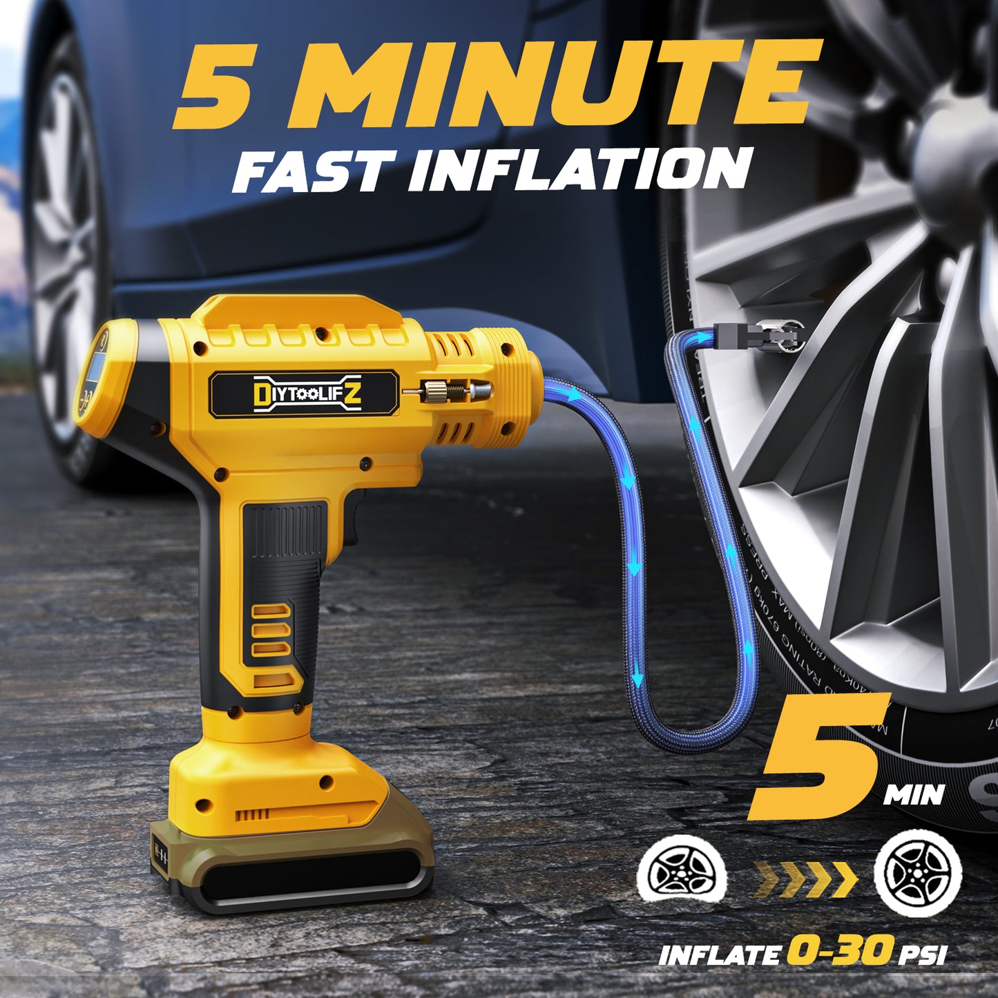 DIYtoolifz 160PSI Cordless Tire Inflator Compatible with Makita 18V Battery | Portable Air Compressor Air Pump with Digital Pressure Gauge, Fast Inflation for Cars, Motorcycles, Bikes (Tool Only)