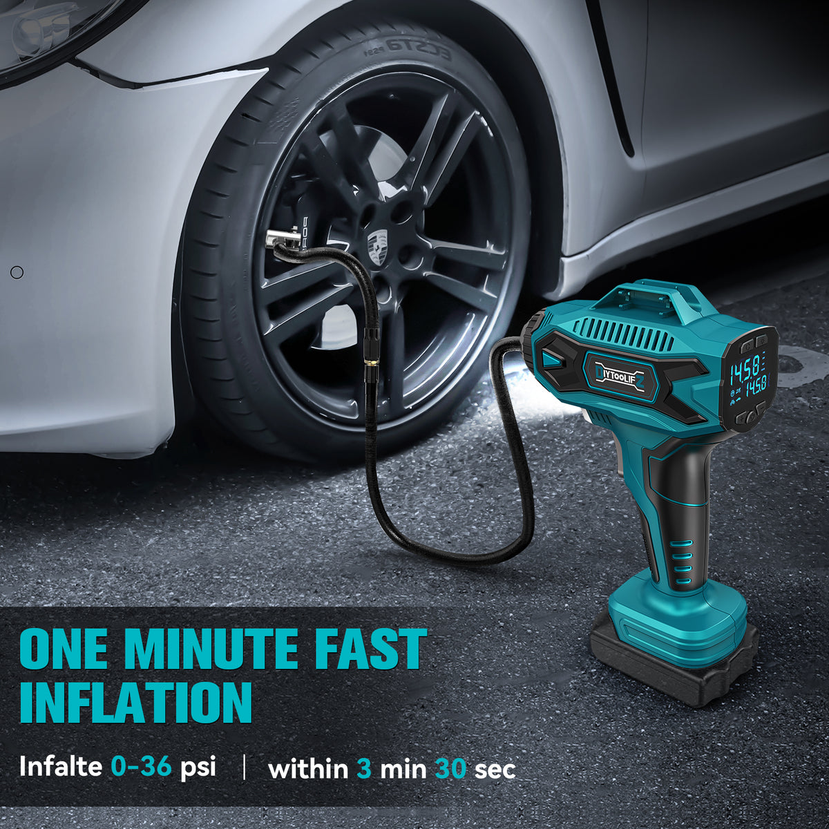 DIYtoolifz 160PSI Cordless Tire Inflator Compatible with Makita 18V Battery | Portable Air Compressor Air Pump with Digital Pressure Gauge, Fast Inflation for Cars, Motorcycles, Bikes (Tool Only)