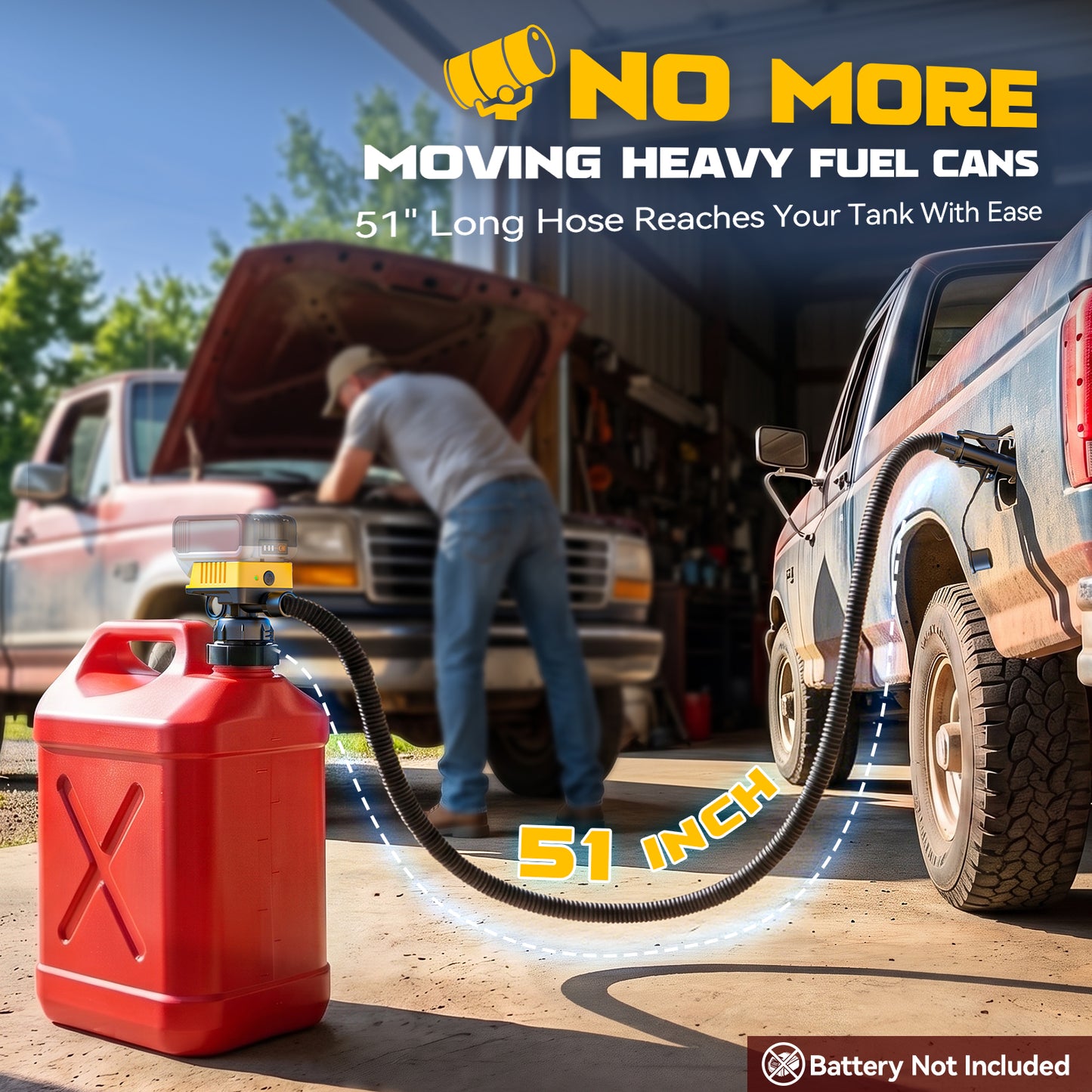 DIYtoolifz 3.8 GPM Cordless Fuel Transfer Pump with Auto-Stop | Compatible with DeWalt 20V & Milwaukee 18V Batteries, Gas Can Pump for Gasoline & Diesel, 51" Hose & 3 Adapters, Bare Tool