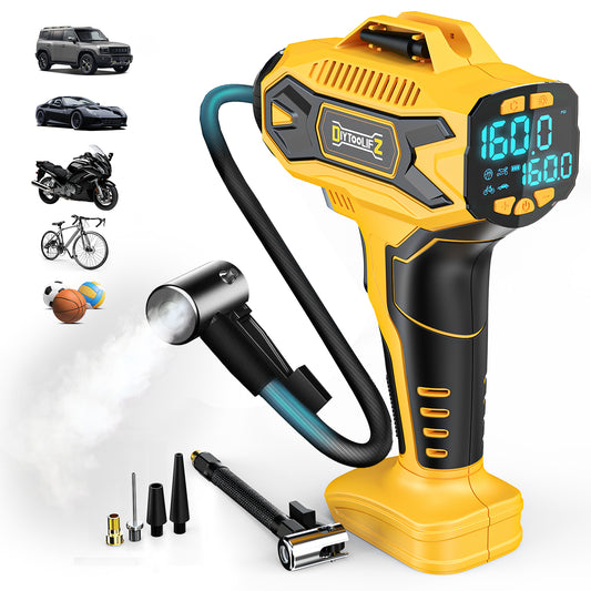 DIYtoolifz 160PSI Cordless Tire Inflator Compatible with Dewalt 20V Battery | Portable Air Compressor Air Pump with Digital Pressure Gauge, Fast Inflation for Cars, Motorcycles, Bikes (Tool Onlyl)