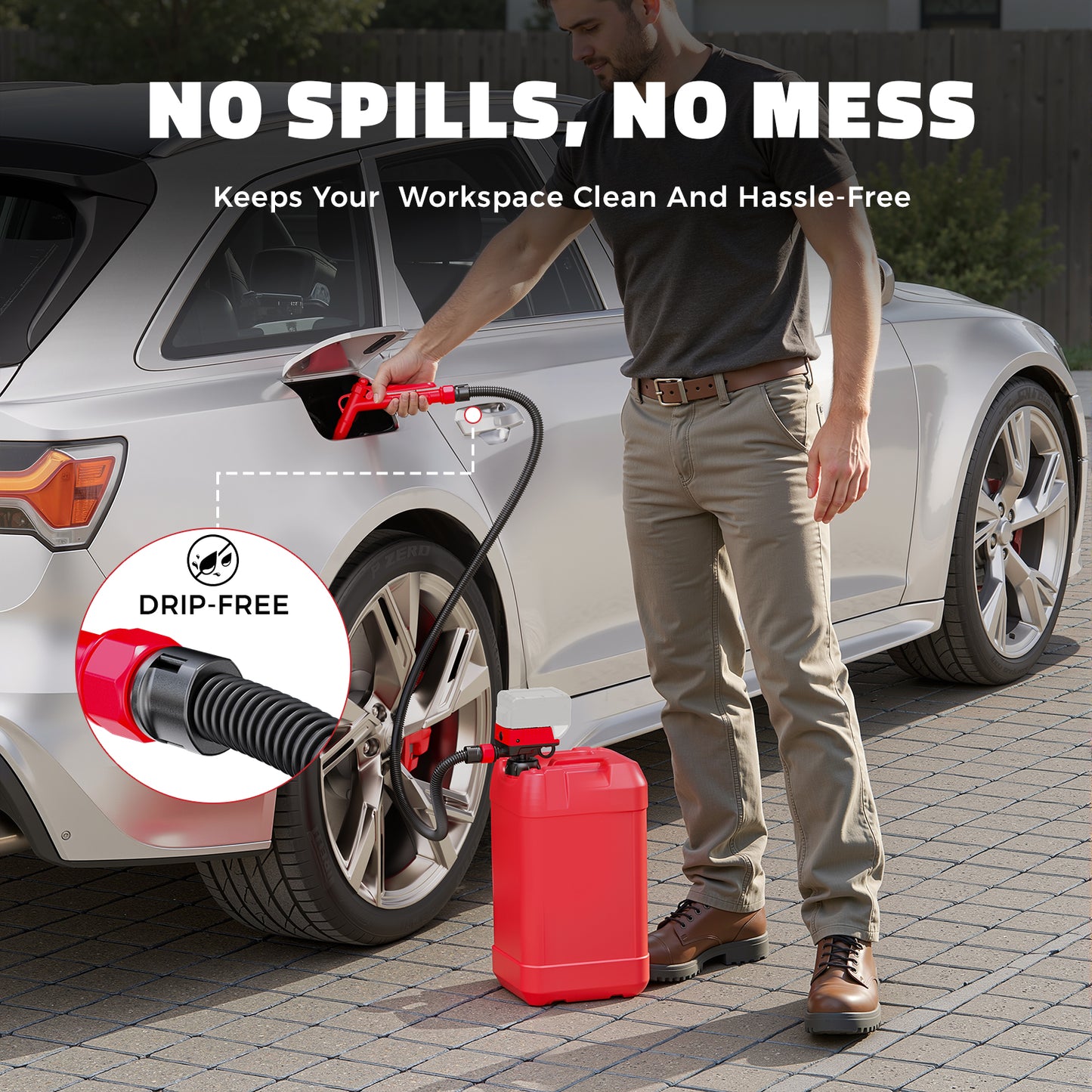 DIYtoolifz 5 GPM Cordless Fuel Transfer Pump Compatible with DeWalt 20V & Milwaukee 18V Batteries, Portable Gas Can Pump with 51" Hose, 5 Adapters, Gas Pump for Diesel, Gasoline (Bare Tool)