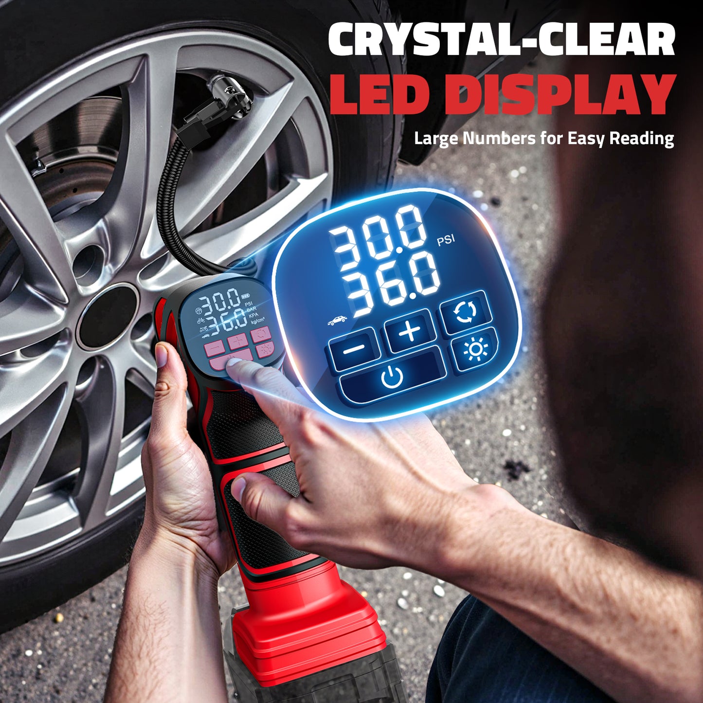 DIYtoolifz 150PSI Tire Inflator Compatible with Milwaukee 18V Battery | Portable Air Compressor Pump Car Tire Pump with Digital Pressure Gauge & LED Light for Auto, Motorcycles, Balls (Tool Only)