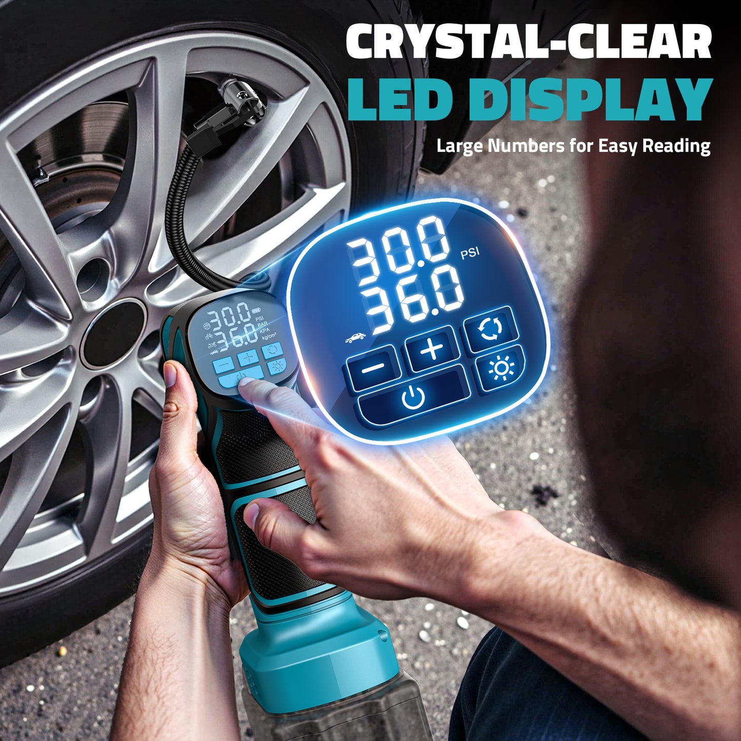 DIYtoolifz 150PSI Cordless Tire Inflator Compatible with Makita 18V Battery | Portable Air Compressor Pump Car Tire Pump with Digital Pressure Gauge & LED Light for Auto, Motorcycles, Balls (Tool Only)