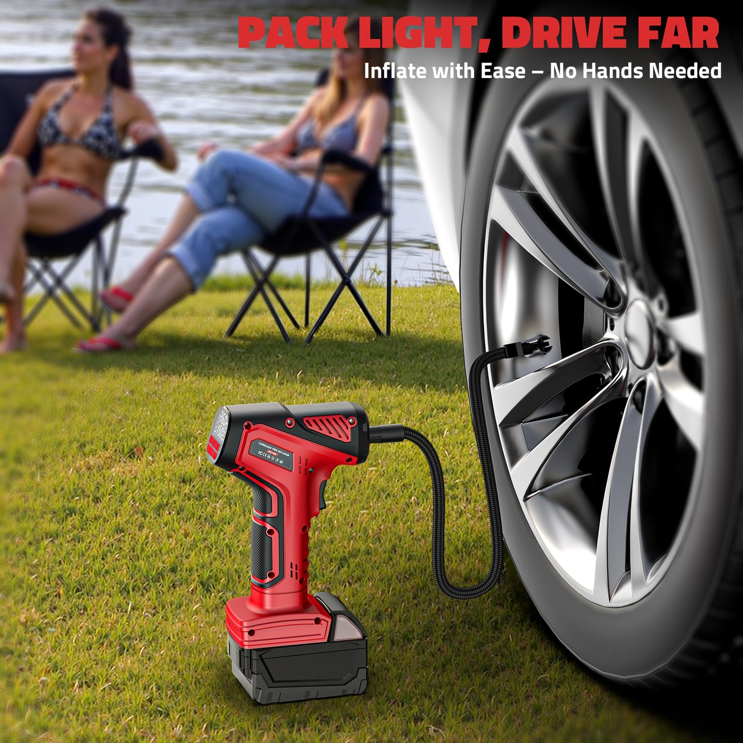 DIYtoolifz 150PSI Tire Inflator Compatible with Milwaukee 18V Battery | Portable Air Compressor Pump Car Tire Pump with Digital Pressure Gauge & LED Light for Auto, Motorcycles, Balls (Tool Only)