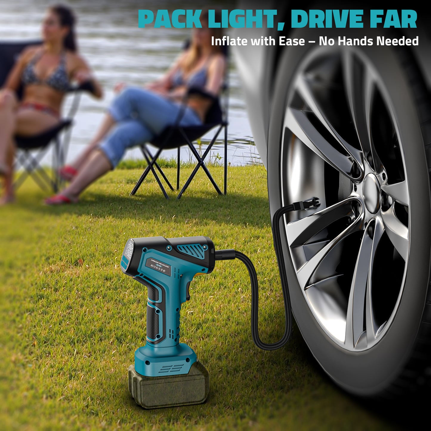 DIYtoolifz 150PSI Cordless Tire Inflator Compatible with Makita 18V Battery | Portable Air Compressor Pump Car Tire Pump with Digital Pressure Gauge & LED Light for Auto, Motorcycles, Balls (Tool Only)