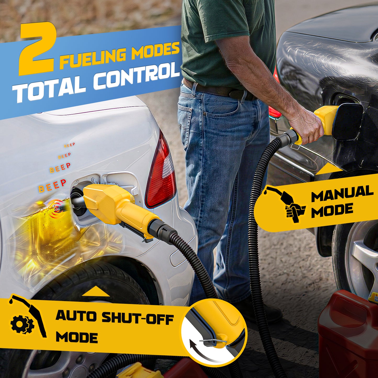 DIYtoolifz 6 GPM Cordless Fuel Transfer Pump Compatible with Dewalt 20V | Battery Powered Gas Pump Compatible with Milwaukee 18V, Auto-Stop & Hand Nozzle, 78 Inch Hose & 5 Adapters, Tool Only