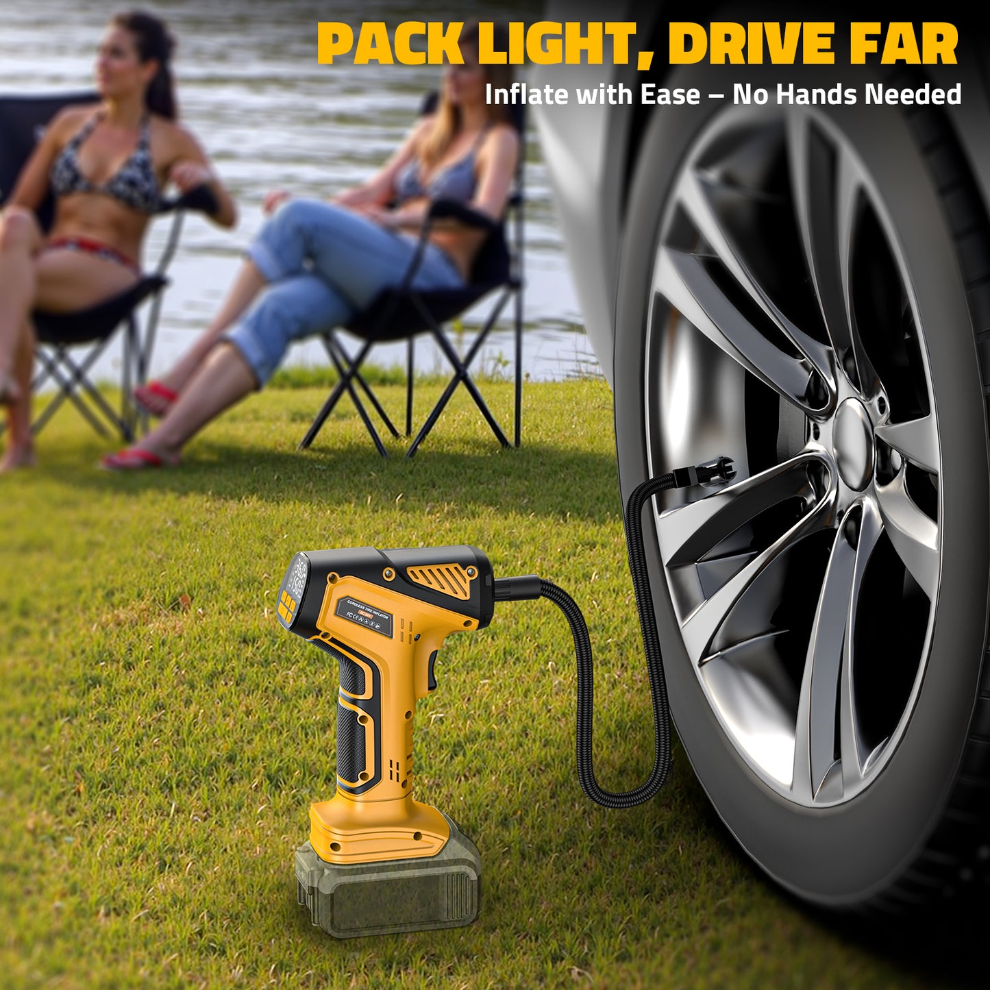 DIYtoolifz 150PSI Cordless Tire Inflator Compatible with Dewalt 20V Battery | Portable Air Compressor Pump Car Tire Pump with Digital Pressure Gauge & LED Light for Auto, Motorcycles, Balls (Tool Only)