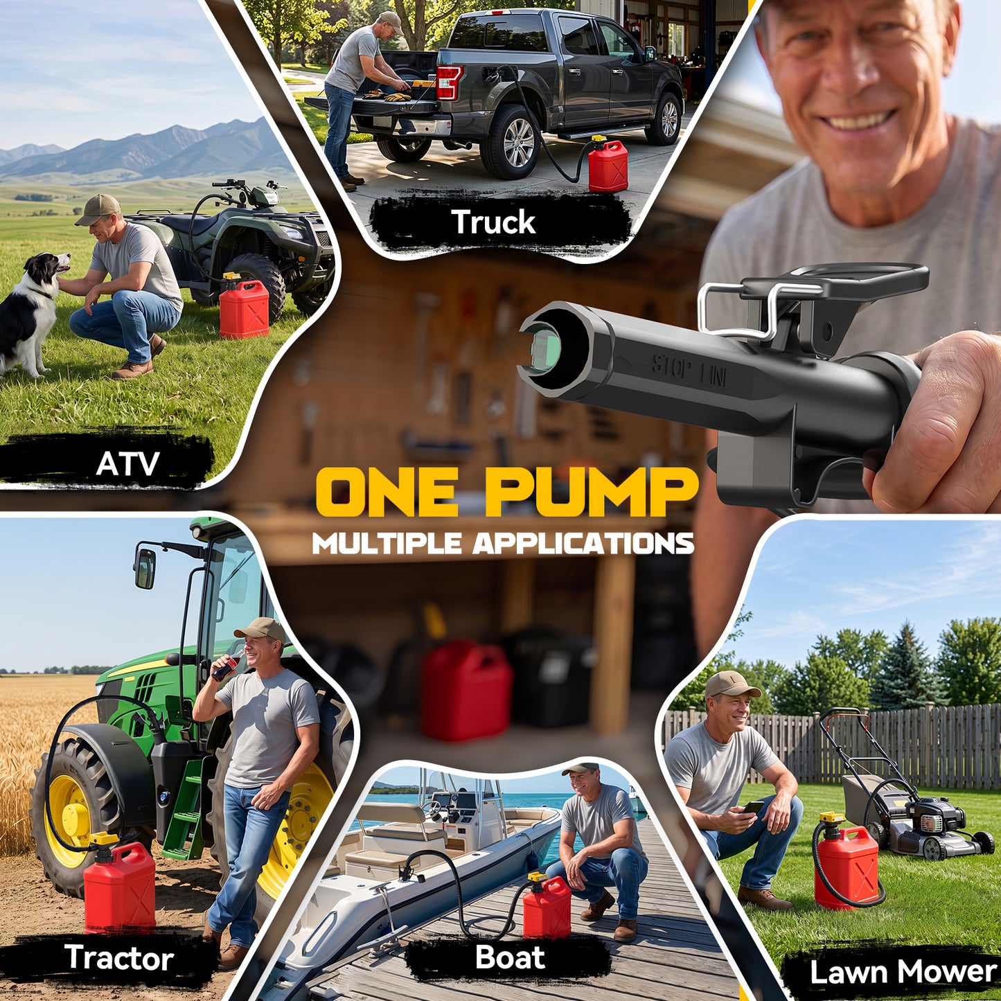 DIYtoolifz 3.8 GPM Cordless Fuel Transfer Pump with Auto-Stop | Compatible with DeWalt 20V & Milwaukee 18V Batteries, Gas Can Pump for Gasoline & Diesel, 51" Hose & 3 Adapters, Bare Tool