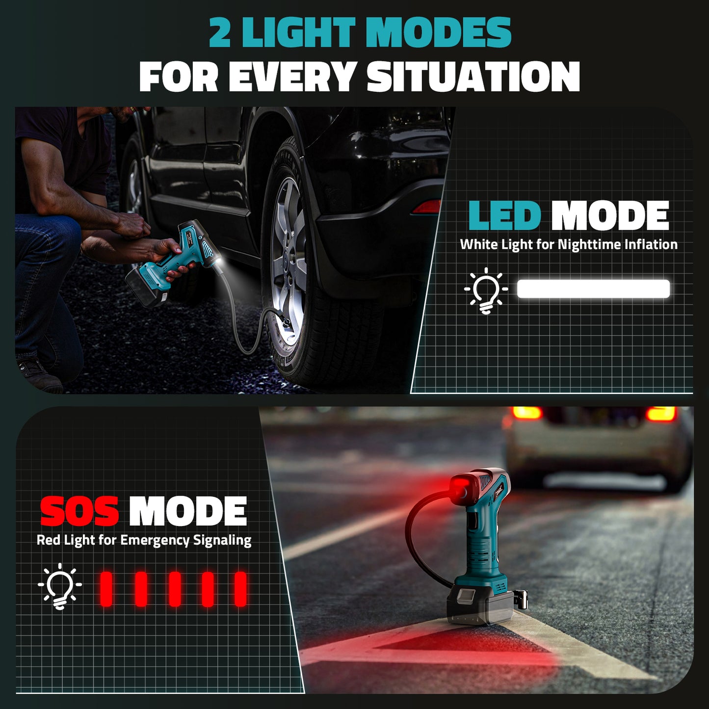DIYtoolifz 150PSI Cordless Tire Inflator Compatible with Makita 18V Battery | Portable Air Compressor Pump Car Tire Pump with Digital Pressure Gauge & LED Light for Auto, Motorcycles, Balls (Tool Only)