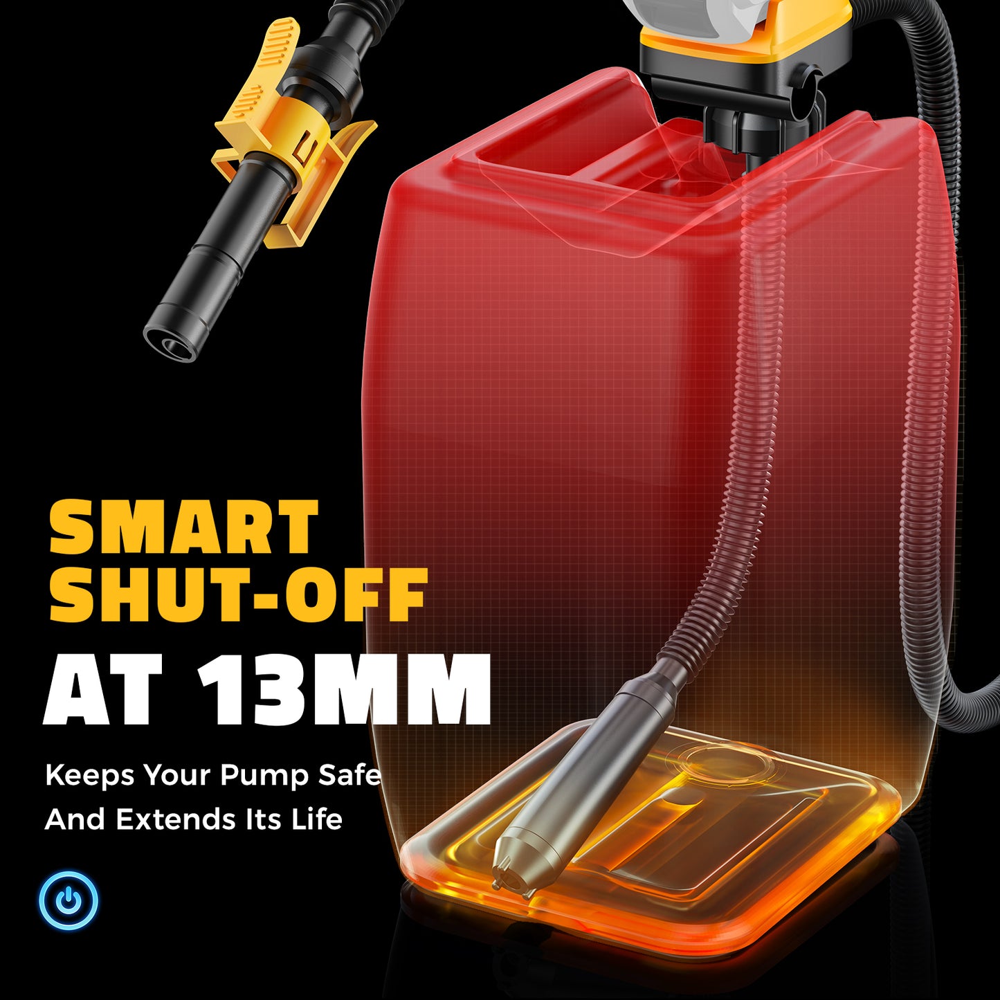 DIYtoolifz Cordless Fuel Transfer Pump with Auto-Stop, 3.2 GPM Flow Portable Fuel Pump Compatible with DeWalt 20V & Milwaukee 18V Batteries, with 41'' Hose, 3 Adapters for Diesel, Gasoline (Bare Tool)