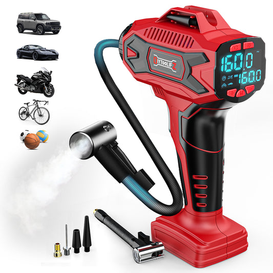 DIYtoolifz 160PSI Tire Inflator Compatible with Milwauke 18V Battery | Portable Air Compressor Cordless Air Pump with Digital Pressure Gauge for Cars, SUV, Motorcycles, Bikes, Balls (Tool Only)