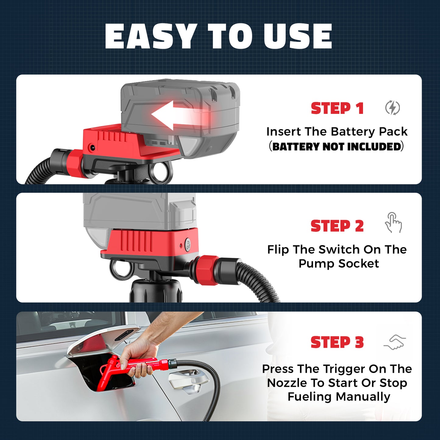 DIYtoolifz 5 GPM Cordless Fuel Transfer Pump Compatible with DeWalt 20V & Milwaukee 18V Batteries, Portable Gas Can Pump with 51" Hose, 5 Adapters, Gas Pump for Diesel, Gasoline (Bare Tool)